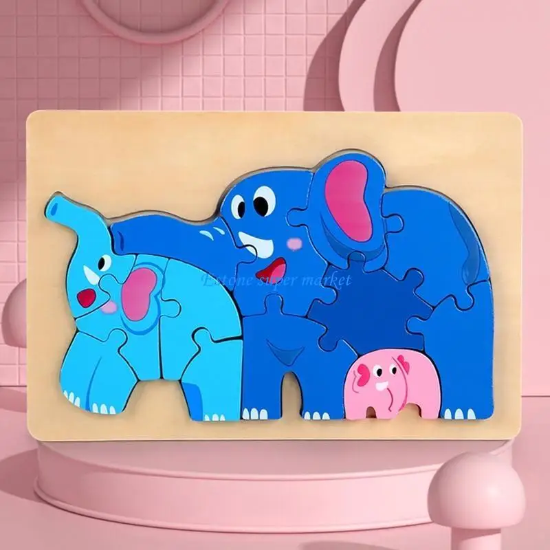 090B Baby Wooden Puzzle Toy Handhold 3-D Animal Puzzle Learning Toy Learning Educational Board Game Parent-Child Activity