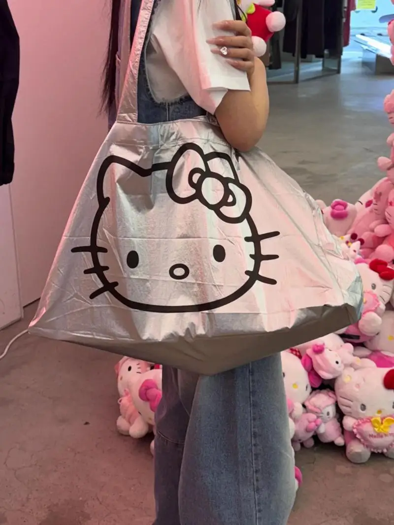 Kawaii Hello Kittys Handbag Anime Kt Cute Cartoon Large Capacity Travel Bag Portable Tote Shoulder Bag Llightweight Pouch Gifts