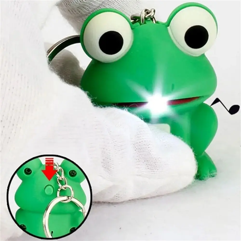 Lovely Animal Light Sound Keychains LED Light Metal Rings Green Frog Key Chains Novelty Pendant Lighting Keychain Children Gift