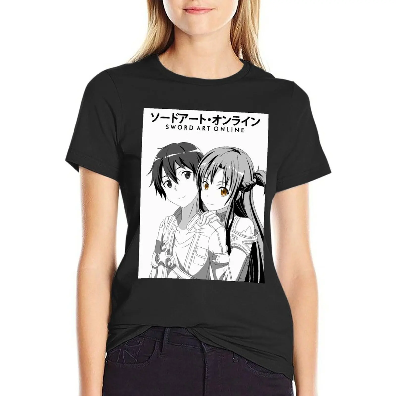 Kirito x Asuna SAO fanart T-Shirt graphics cute tops Women's tee shirt