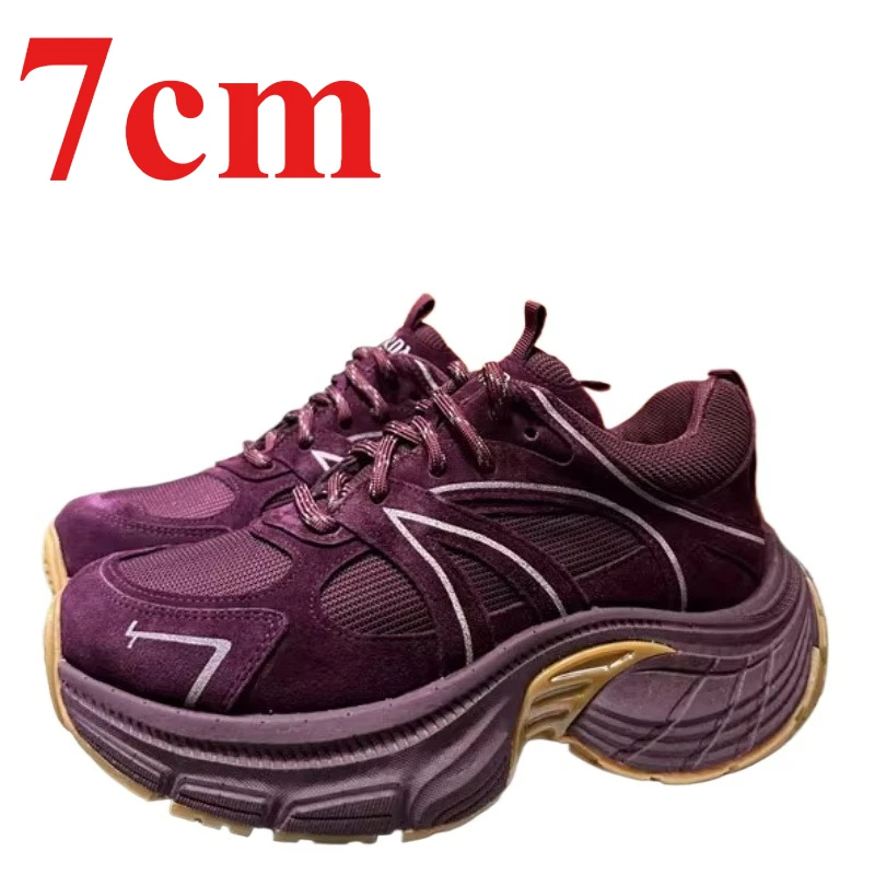 

European Lightweight Casual Shoes for Women's Genuine Leather Thick Sole Height Increasing Shoes Summer Thin Version Daddy Shoes