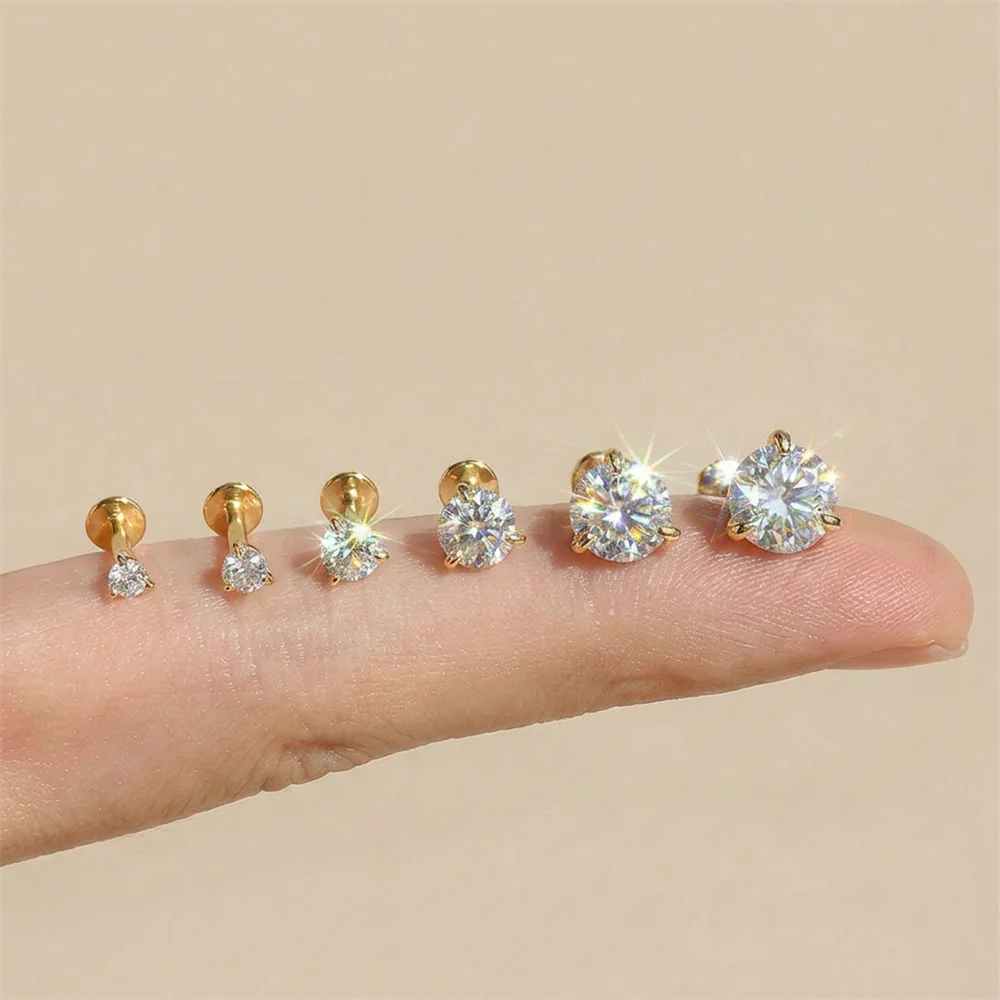 AIDE 925 Sterling Silber 1 Stück Sechsklauen Funkelnder Moissanit Damen Multi-Größen Flacher Rücken Knorpelpiercing Hochzeits-Brautgeschenk – Detail 11