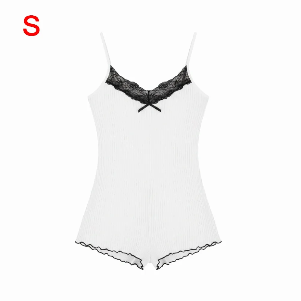 

Женский комплект пижамы без рукавов с кружевной отделкой и бантом, кружевные вставки, вышивка бабочек, боди-комбинезон для дома и отдыха