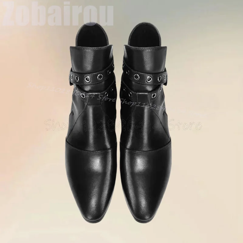 Metall Schnalle Dekor Schwarz Spitz Chelsea Stiefel Mode Slip Auf Männer Stiefel Luxus Handgemachte Party Fest Büro Männer Kleid Schuhe