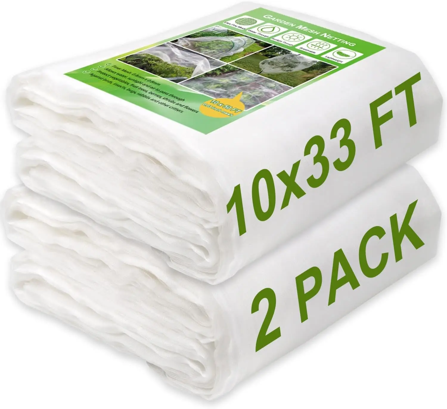 

2 Pack 10x33Ft Ultra Fine Garden Netting Mesh Barrier for Vegetable Plants Fruits Flowers Crops Protection