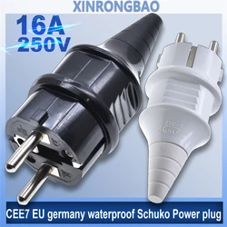 16A EU Germany France Grounding Industry Waterproof EU Wiring Power Plug Electric AC Power Cable Plug Adaptor socket Black white