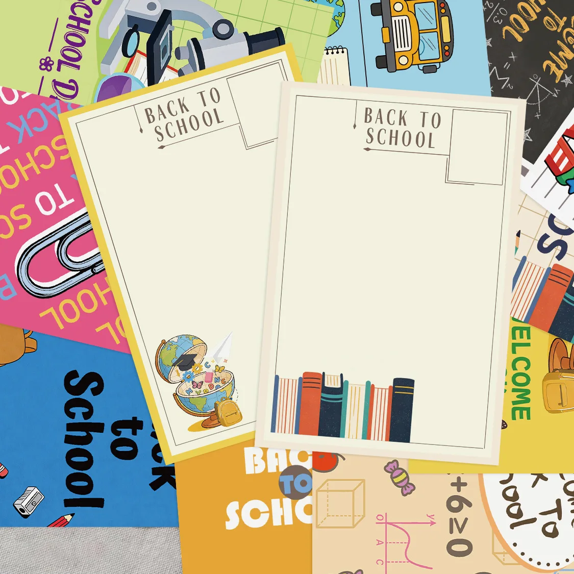 

6Pcs Back To School Greeting Cards Set Cute School Supplies Illustration Postcards For Students Back To School Gift Scrapbooking