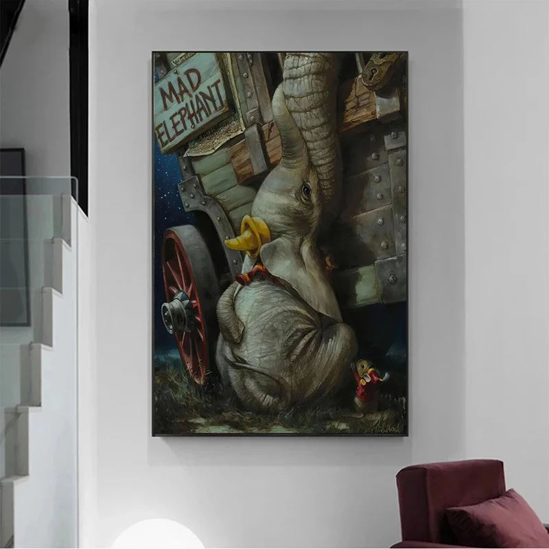 Modern Cartoon Art Tim Burton’S Dumbo Poster Painting Print Elephant Mother and Son Art on Canvas Wall Pictures for Living Room