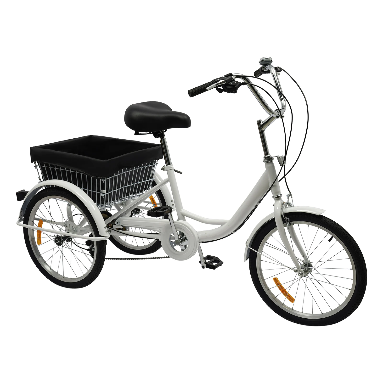 20 Inch  8-Speed Adjustable Adult Tricycle Bike with Large Basket Carbon Steel and Triangular Frame Comfortable Seat