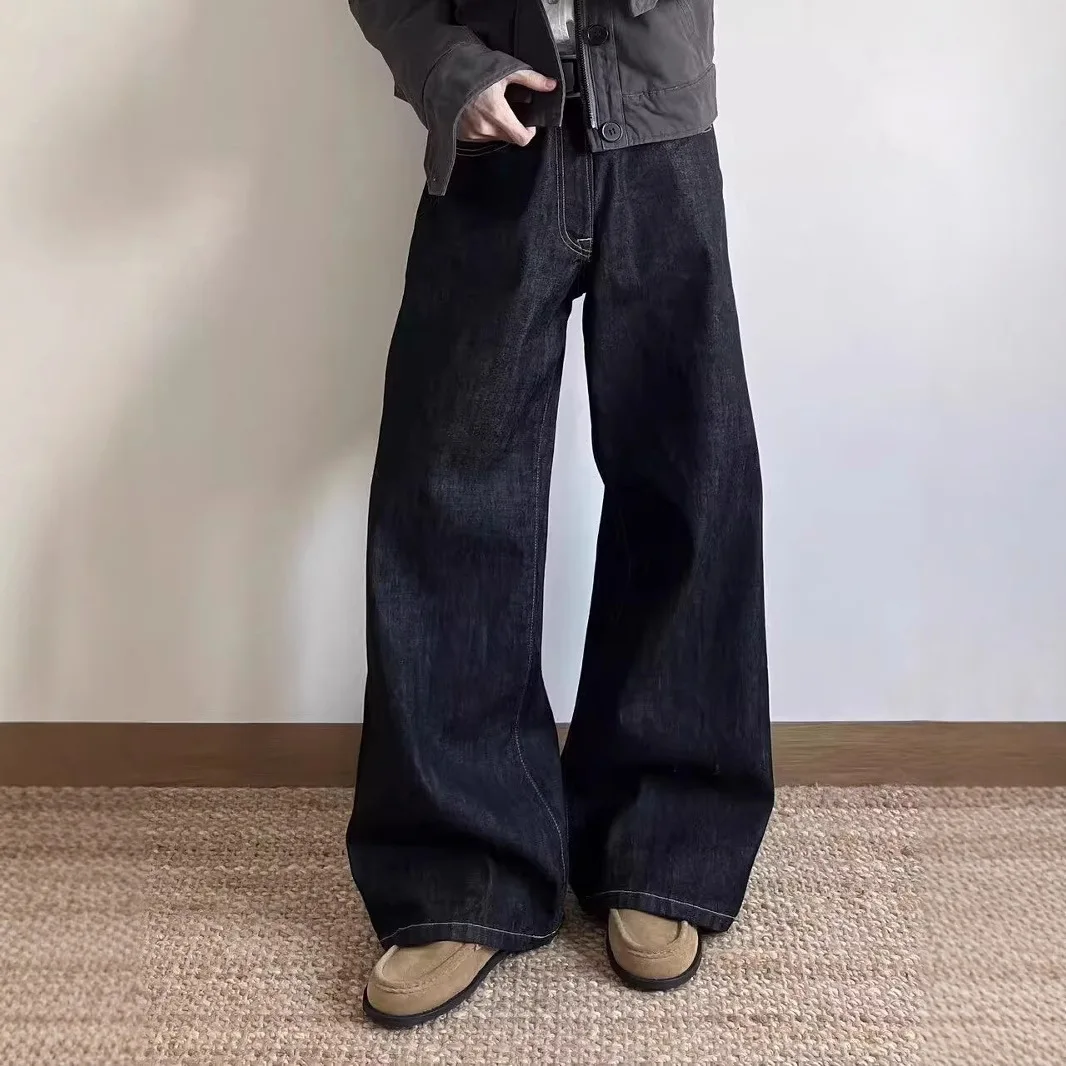 American Washed Loose Straight Retro Jeans Men And Women Crazy Free Floor Trousers Casual Pants