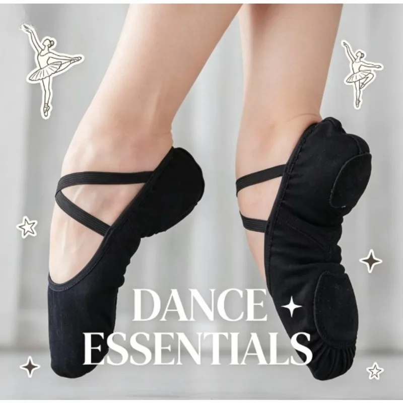 Stretch Canvas Ballet Shoes Soft Split Dance Slippers Elastic Cat Paw Flats Yoga Gymnastics Training Performance Dance Footwear