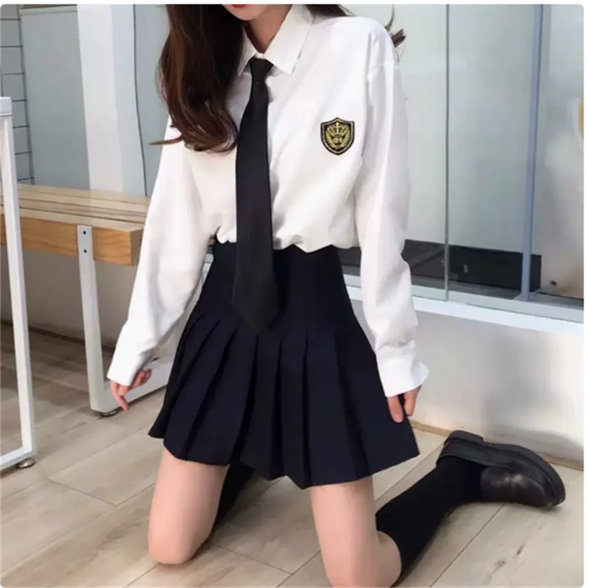 Conjunto de uniforme JK estilo ocidental feminino, uniforme de classe de estudante, camisa branca com meia saia, nova moda, 2 peças