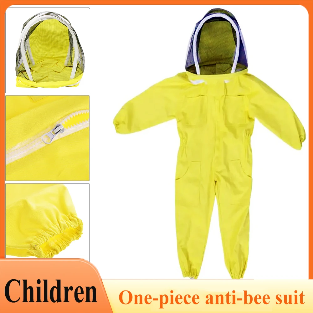 Kids Cotton Beekeeping Suit, Full One-Piece Anti-Sting Outfit for Backyard Bee Farm & Outdoor Beekeeping Activities
