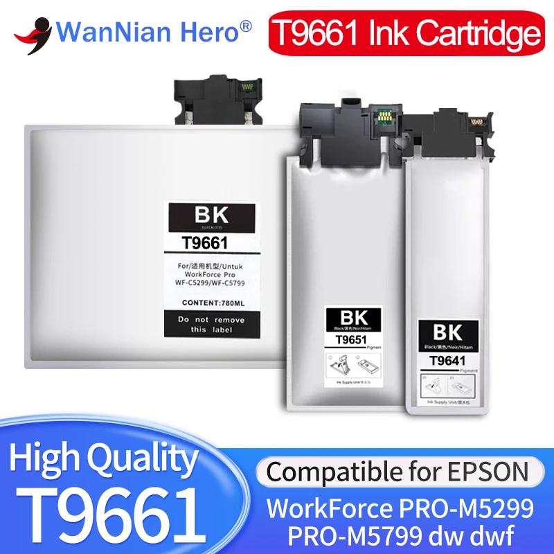 T9641 T9651 T9661 Совместимый пакет с чернилами пигментные чернила с чипом для Epson WF M5299 M5799DWF M5299DW M5298DW M5799 M5298 Priner T9641 T9651 T9661 Совместимый пакет с чернилами пигментные чернила с чипом для Epson WF M5299 M5799DWF M5299DW M5298DW M5799 M5298 Priner