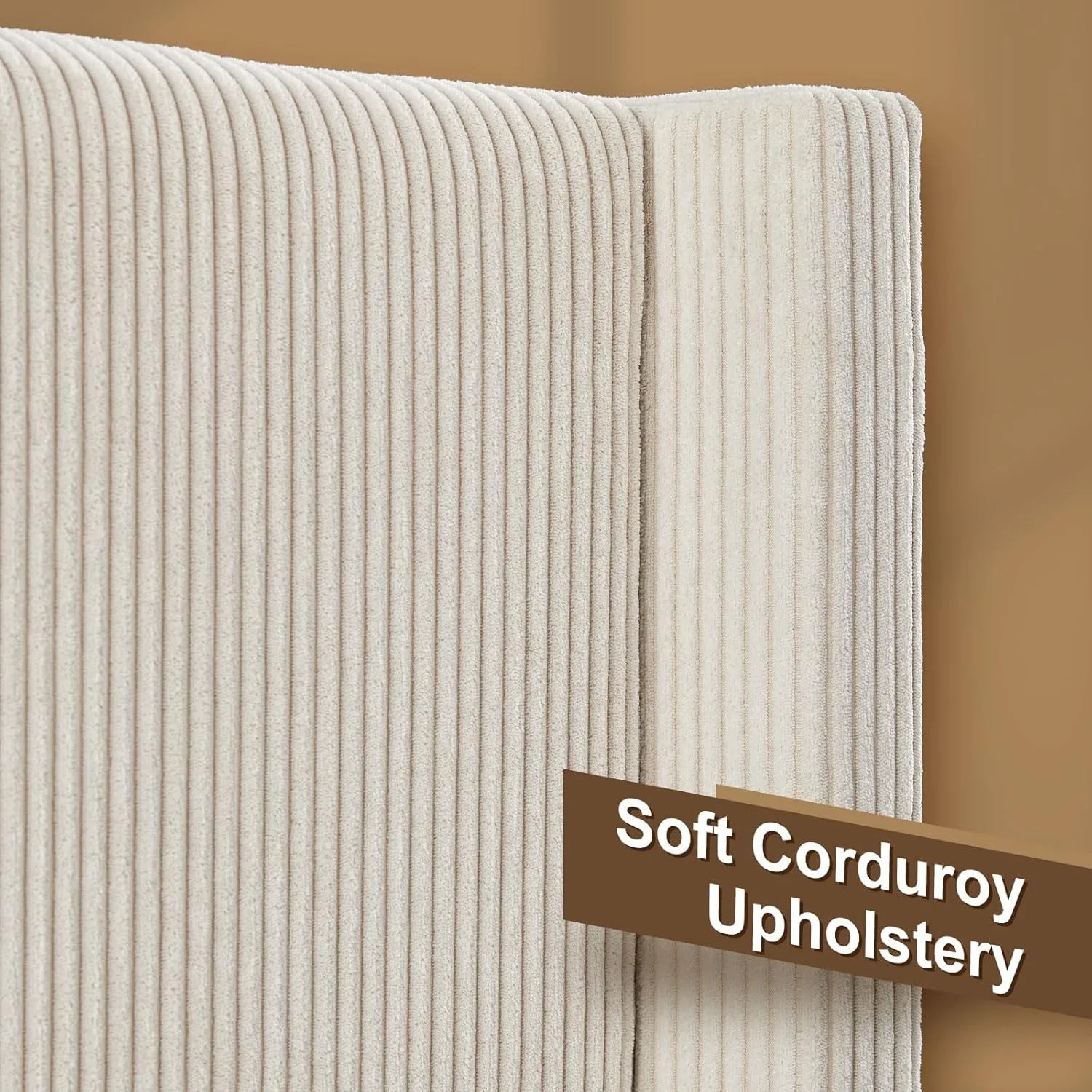 Estrutura de cama de plataforma acolchoada extra grande, cama de lona com cabeceira de 50,8 polegadas, sem necessidade de molas/sem ruído/cor creme