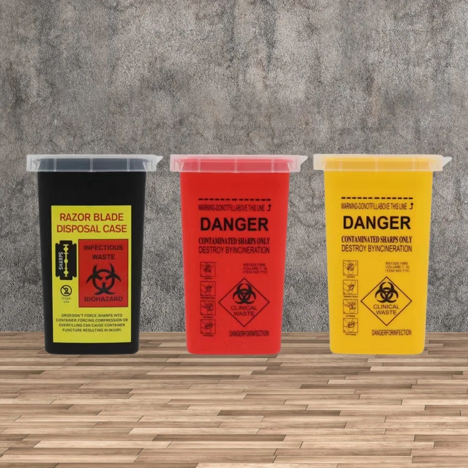 1L Capacity Sharps Container Medical Needles Bin Biohazard Tattoo Piercing Needles Disposal Collect Box Tattoo Artist Waste Box