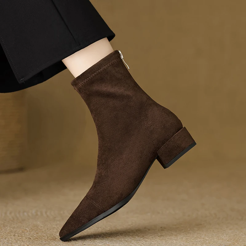 

Retro Womens Boots New High End Suede Ankle Boot French Style Pointed Tip High Heeled Boots for Woman Designer Shoes Botas Mujer