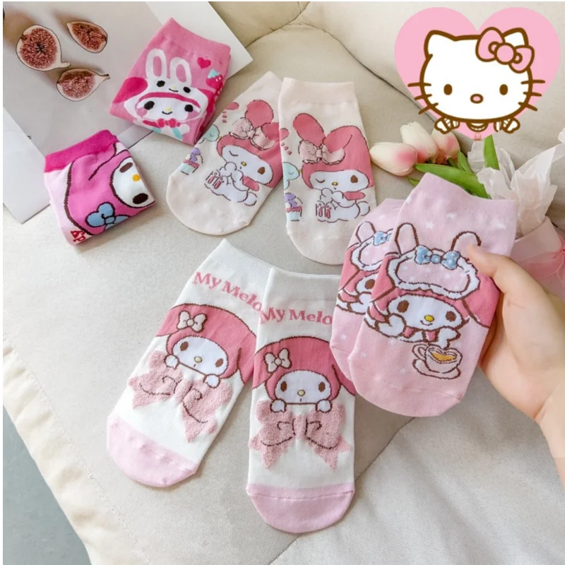 

Japanese my melody cartoon socks Melody bunny cute socks women's boat socks cotton women cute wholesale anime birthday gift