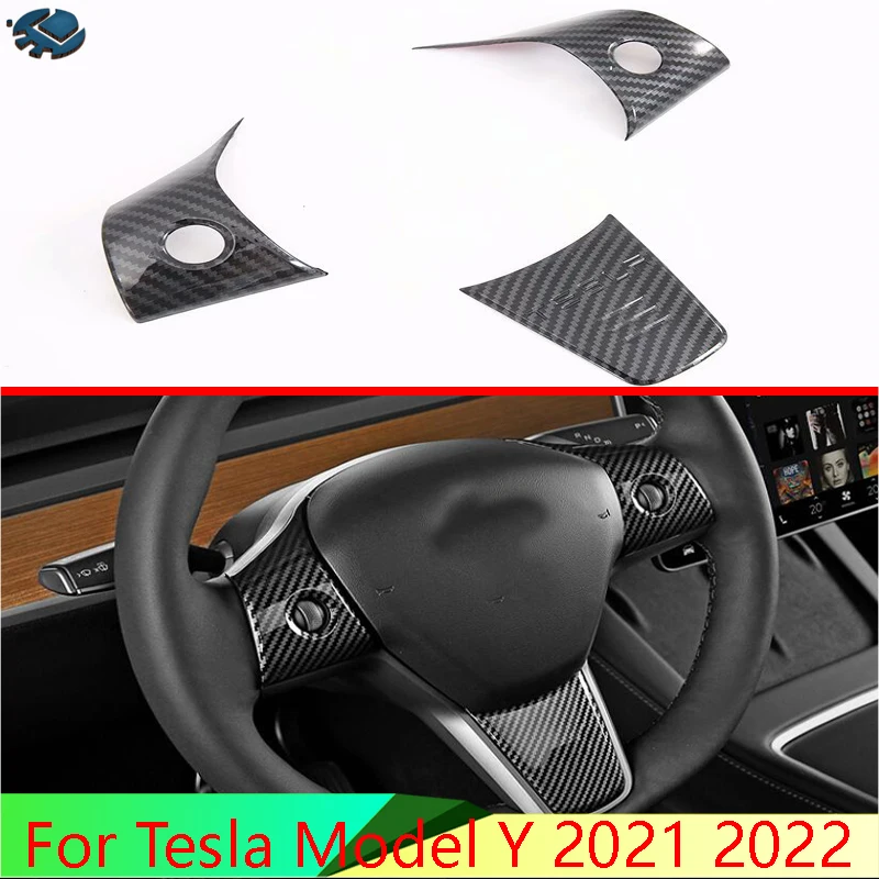 

Для Tesla Model Y 2021 2022, автомобильные аксессуары, стиль из углеродного волокна, крышка панели рулевого колеса, накладка на рамку