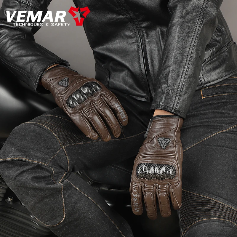 

Leather Vemar VE-302 New Motorcycle Gloves Men Women Gift Four Season Guantes Moto Biker Motocross Street Motorbike Racing Glove