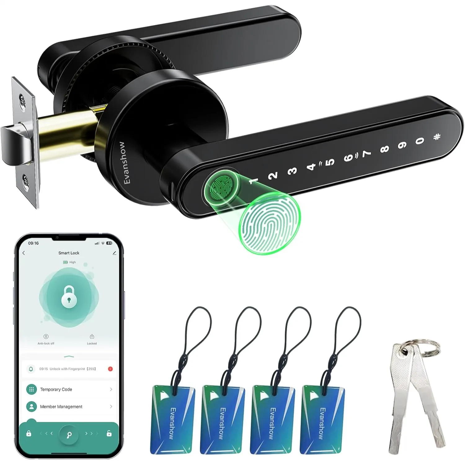 

Smart Door Lock with Knob, Keyless Entry, Fingerprint, Remote Code Generation