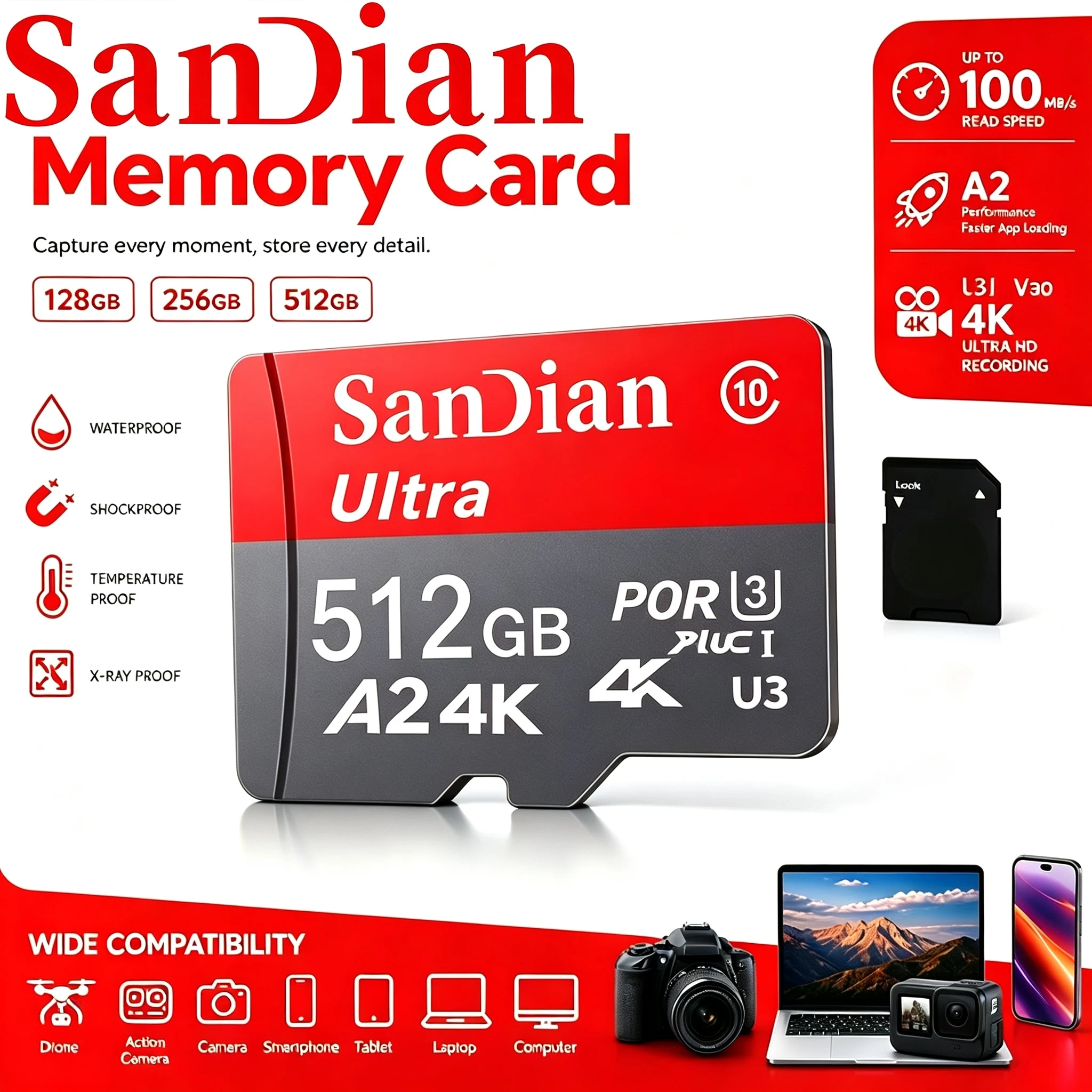 TF Cards 256GB 64GB 128GB 512GB 32GB SD Cards Micro TF SD Card Memory Card V30 for GoPro/CCTV/Tablet/Gaming Console/Dashcam