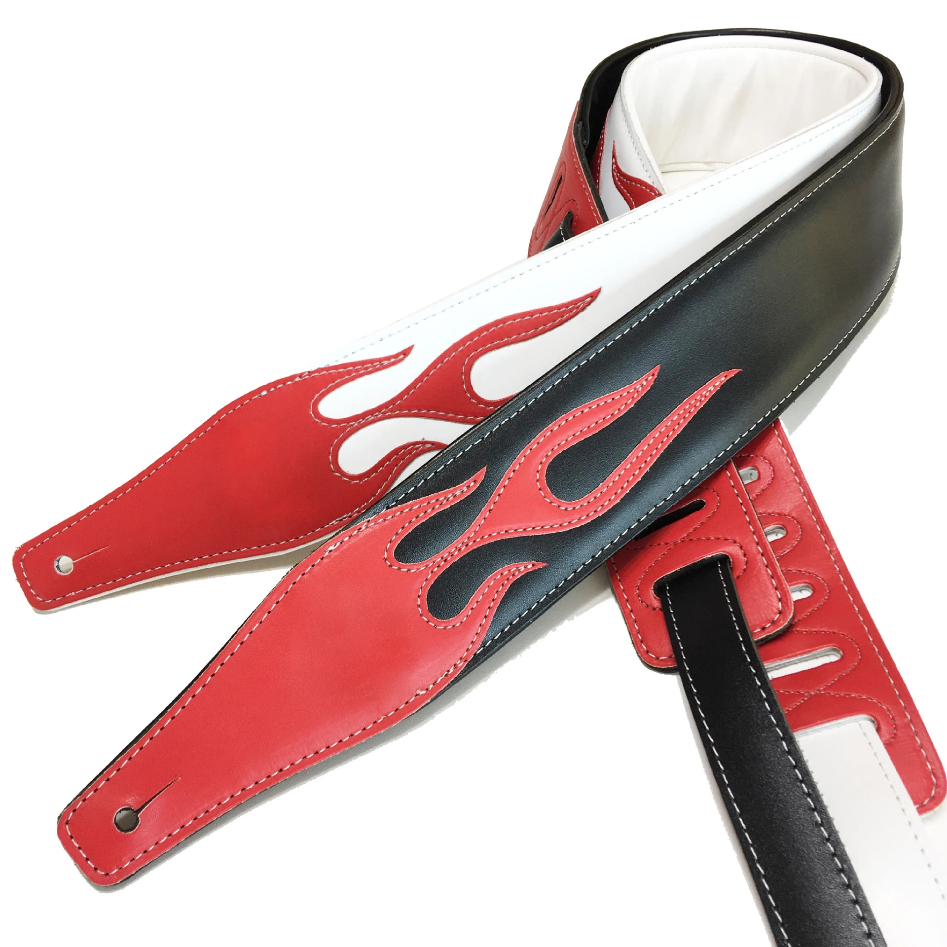 

Adjustable Widening and Thickening Personality Leather Guitar Bass Strap Red Flame Series Black White Lightning Guitarra Belt