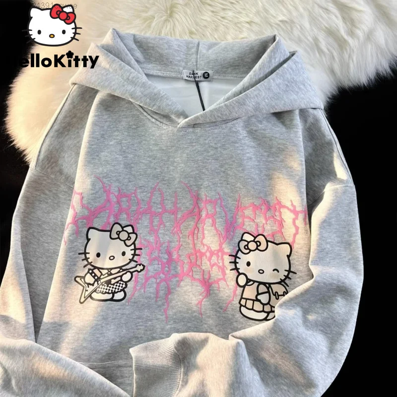 Sanrio Hello Kitty Hooded Pullover Hoodie Female AutumnWinter College Campus Style 90s Vintage Sweatshirt 2000s Hip Hop Goth Top