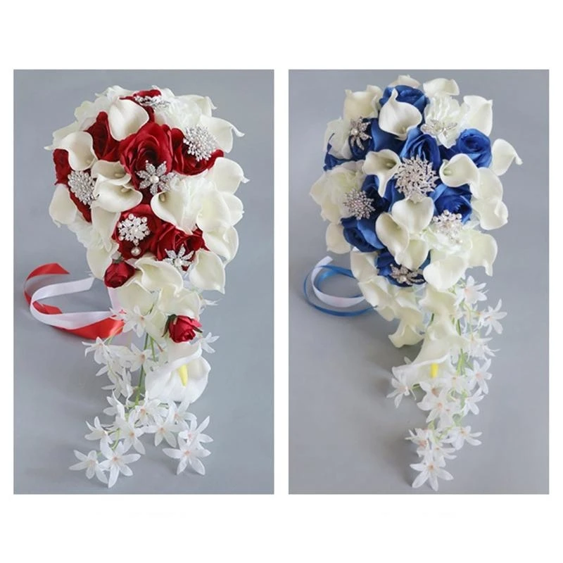 

Artificial Flower Bouquet Diamond Button Waterfall Simulation Fake Flowers for Wedding Party Bride Handheld Props 15UB