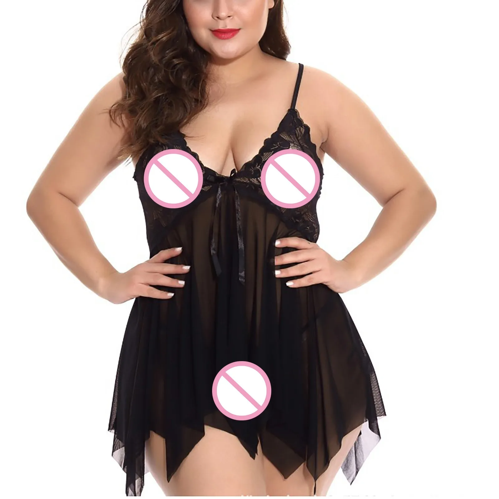 فستان سهرة مثير النساء ملابس خاصة حجم كبير ثياب النوم الخامس الرقبة ملابس داخلية مريحة الإناث الدانتيل منامة ملابس النوم Ropa De Dormir