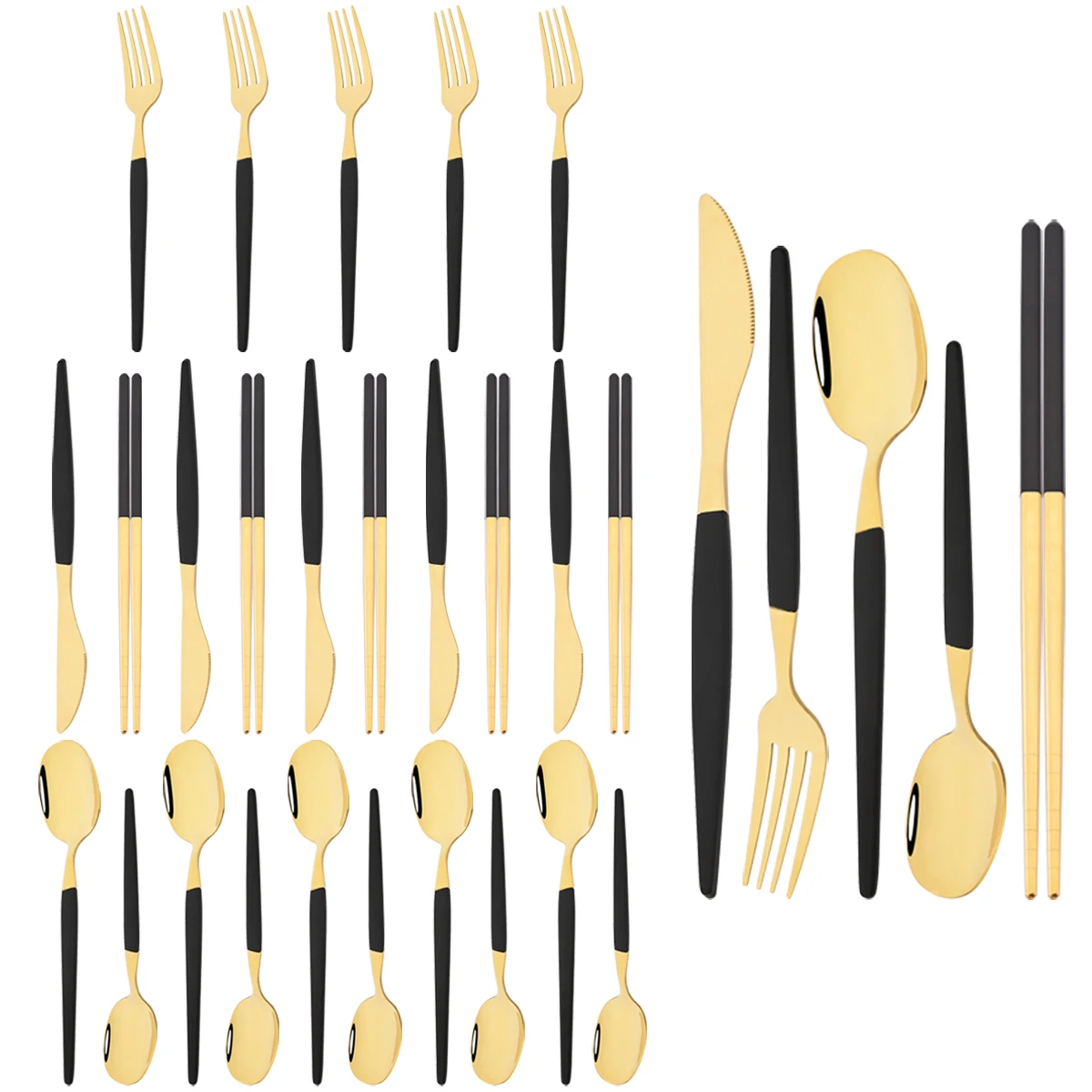 

30pcs Chopsticks Knife Spoon Fork Cutlery Set Stainless Steel Dinnerware Set Western Plates Dinner Set Party Flatware Gift Set