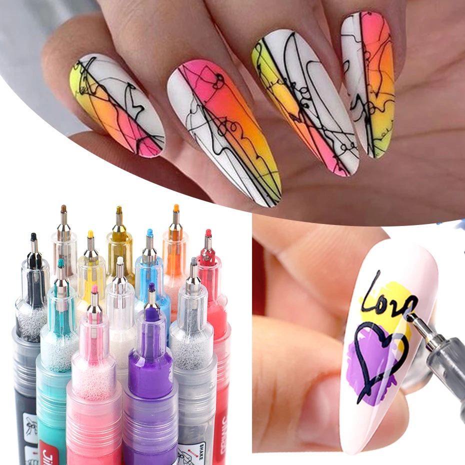 12pcs/Set Nail Art Graffiti Pen Nail Marker Drawing Abstract Lines Fine Detail Floral Design Waterproof Nail Painting Manicure
