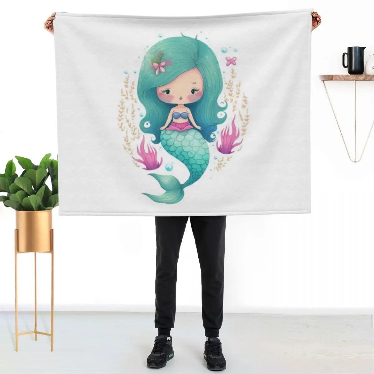 

Kawaii mermaid girl Throw Blanket Cozy Napping Blanket Gift for Mom Dad