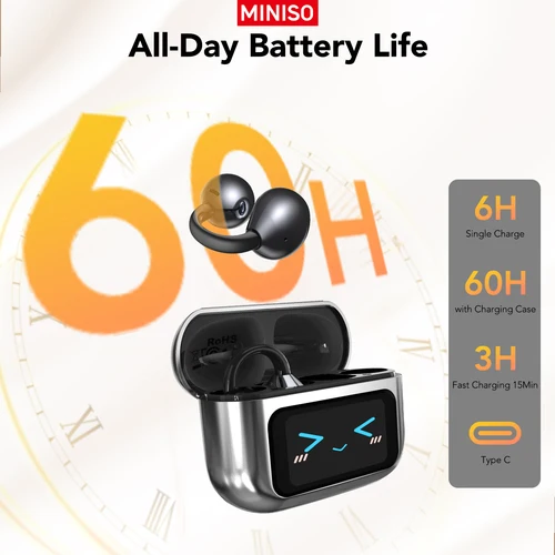 Imagen 2 del producto MINISO MS201 Bluetooth V6.0 auriculares inalámbricos OWS EarClip AI traductor auriculares 60H auriculares de larga duración con pantalla a todo Color