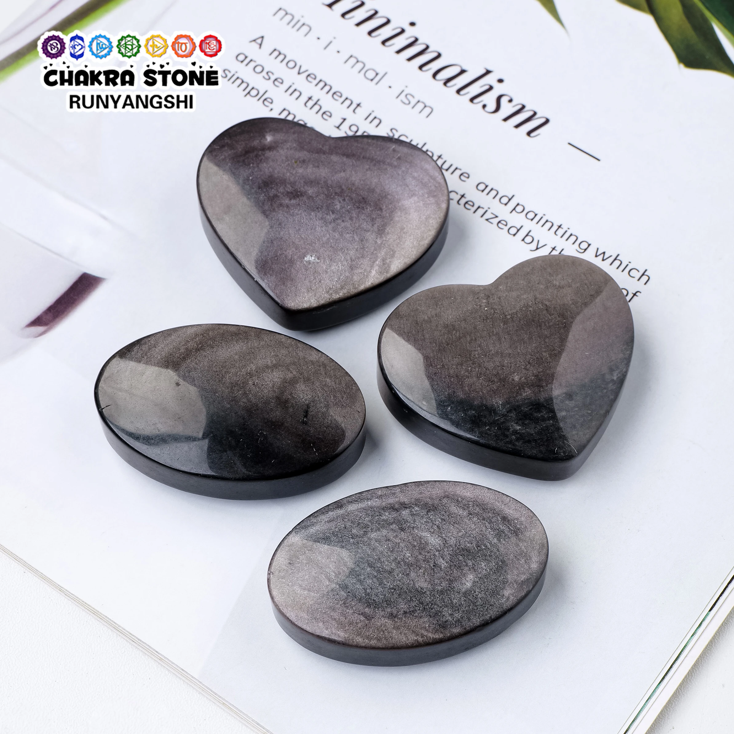 1PC Natural Crystal Quartz Silver Obsidian Palm Heart Hot Compress Stone Healing Crystal Gem Craft Gift