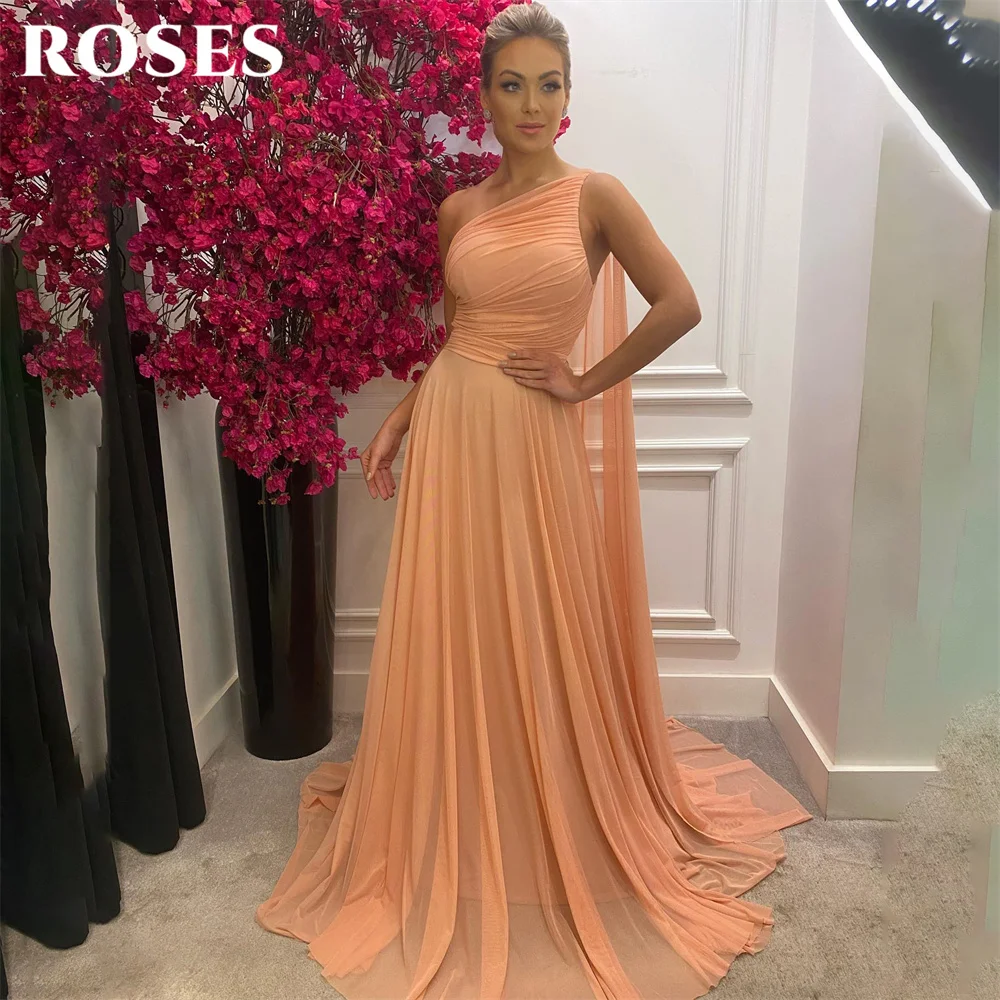 

ROSES One Shoulder Elegant Sexy Wedding Party Dress Chiffion Pleat Celebrity Dresses Blush Special Occasion Dress robes du soir