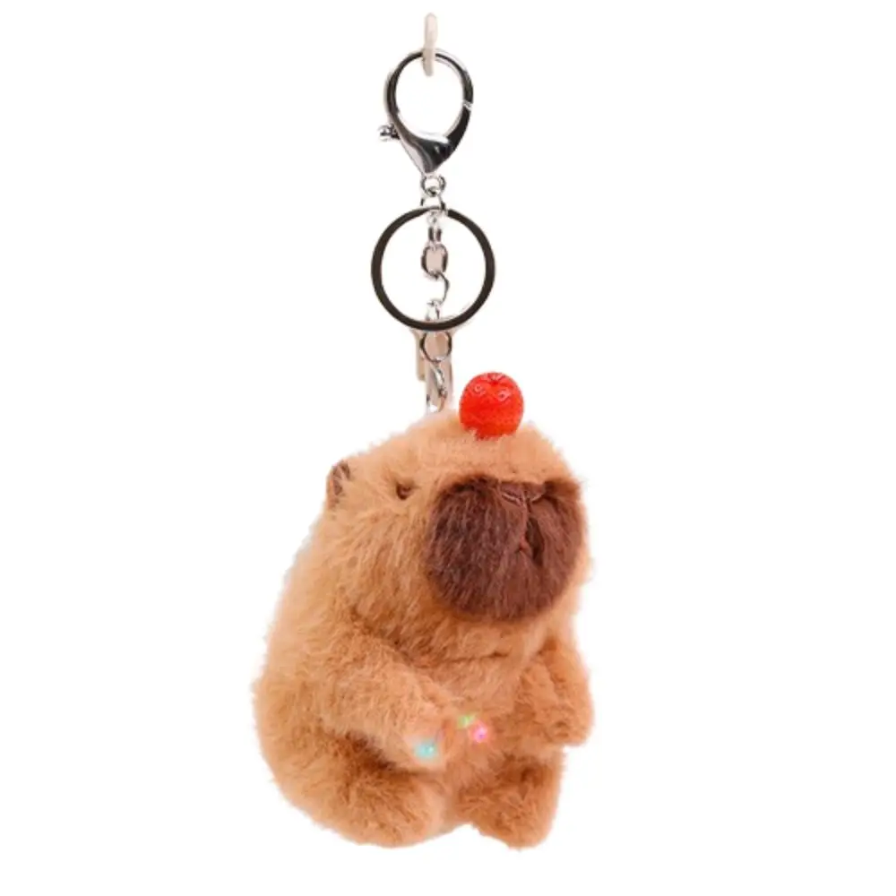 Kawaii Luminous Plush Capybara Keychain PP Cotton Wagging Tail Cartoon Couple Pendant Music Doll Capybara Keyring Bag Ornaments