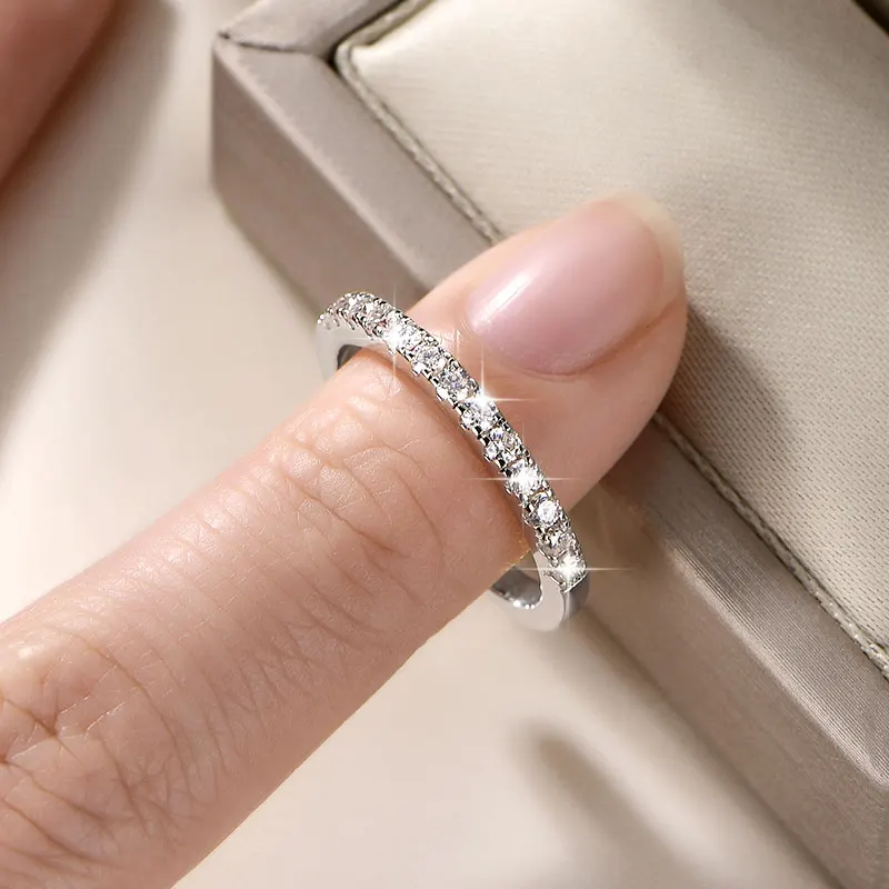 Lnngy zertifizierter 2 mm Moissanit-Halb-Eternity-Ring, 14 Karat Gold gefüllt, stapelbare Verlobungsringe für Frauen, Ehering, Schmuck, Geschenk – Detail 15