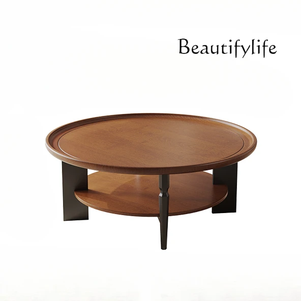 

Chinese Ancient Style Coffee Table Simple Small Apartment round Tea Table Living Room Home American Retro Solid Wood Table