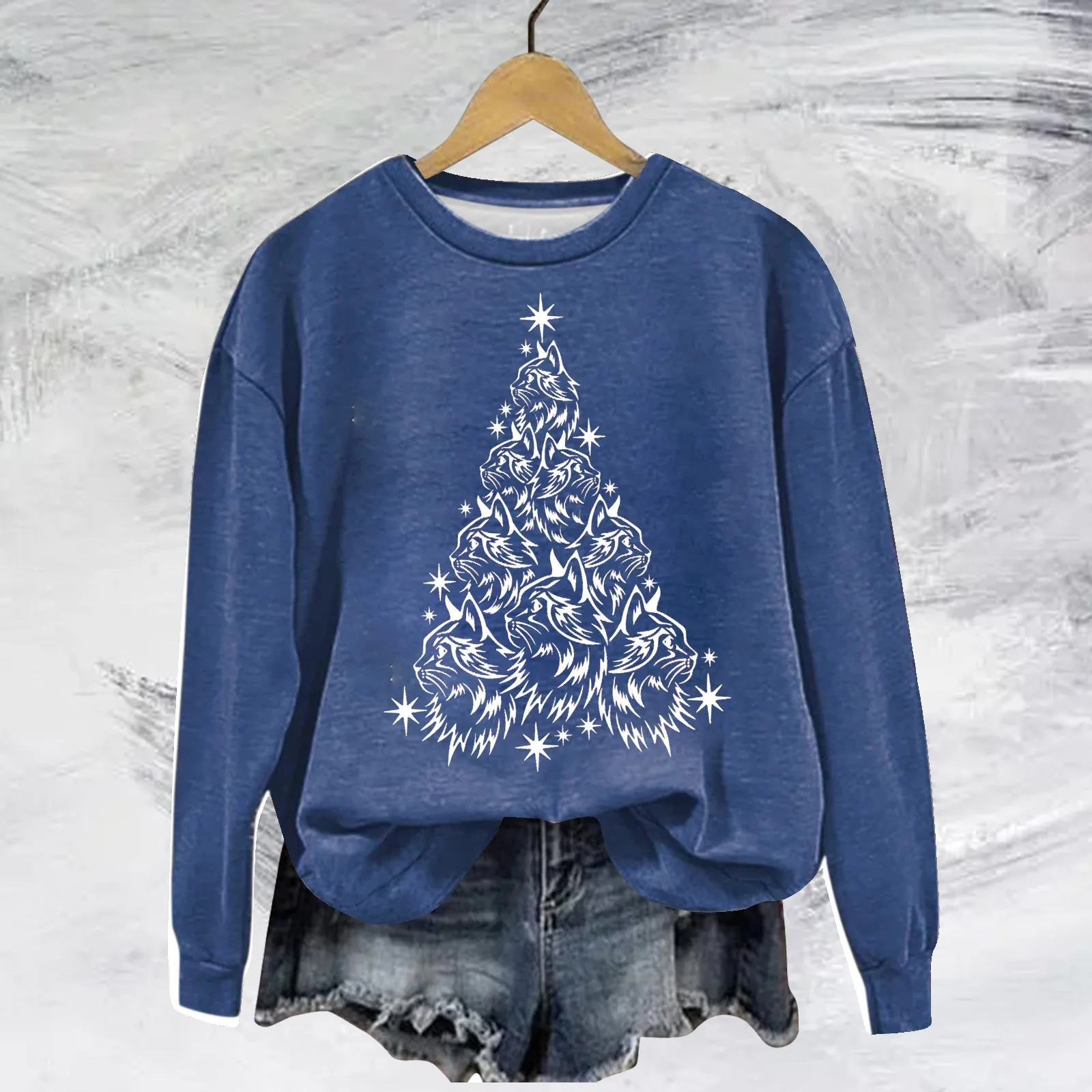 New Autumn And Winter Women's Christmas Printing Letter 3D Digital Printing Round Neck Off Shoulder Sweater Top Warm Sweatshirt