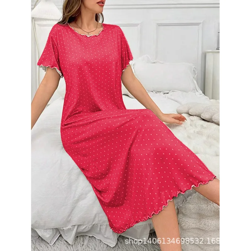 

New Polka Dot Short-sleeved Home Nightdress Fungus Edge Dress Comfortable Women's Nightgowns Summer Sleepwear Night Shirt