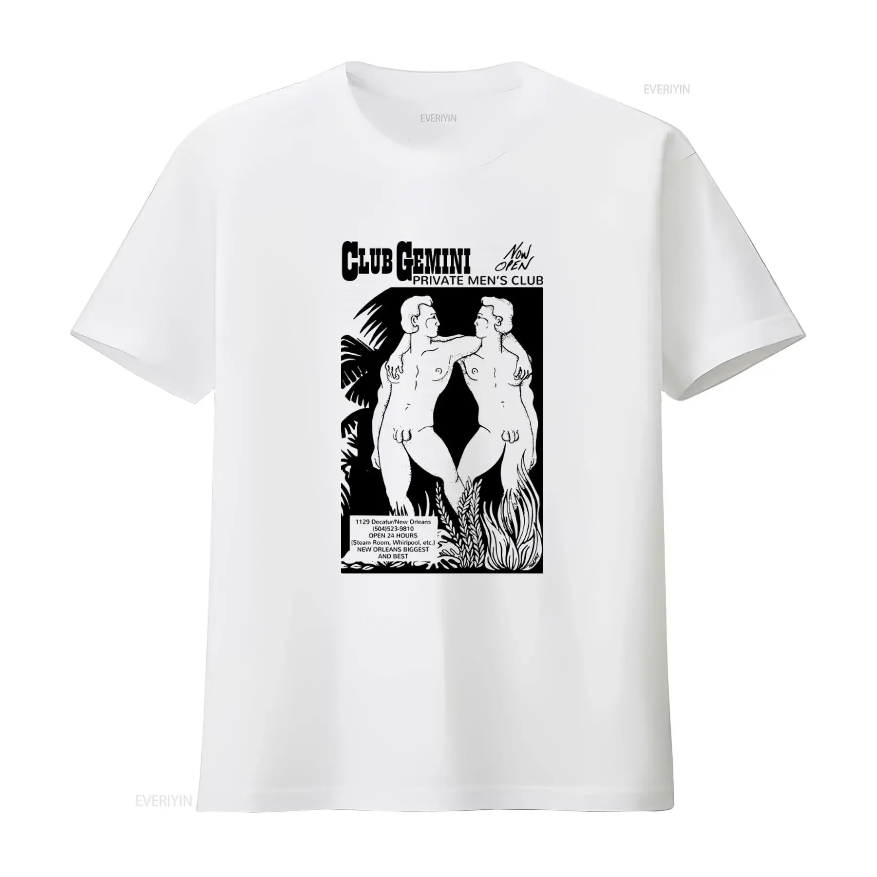 Club Gemini New Orleans Private Mens T Shirt Retro Print Design vintage Washed Casual Unisex Top For Everyday Wear Versatile