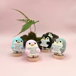 Cute Smiling Penguin Doll Mini Animal Knitted Ornament Hand Woven Doll With Positive Card Encouragement Emotional Support Craft