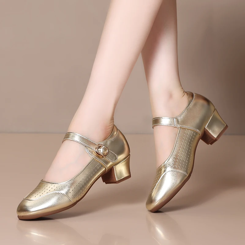 

New Modern Dance Shoes Woman Soft Bottom National Standard Dating Tango Square Dance Women Shoe Leather Hollow Out dance sneaker