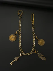 23ins pants trucker jean12.5mm square wire link chain skull feather skeleton key charms wrench U hook keychain