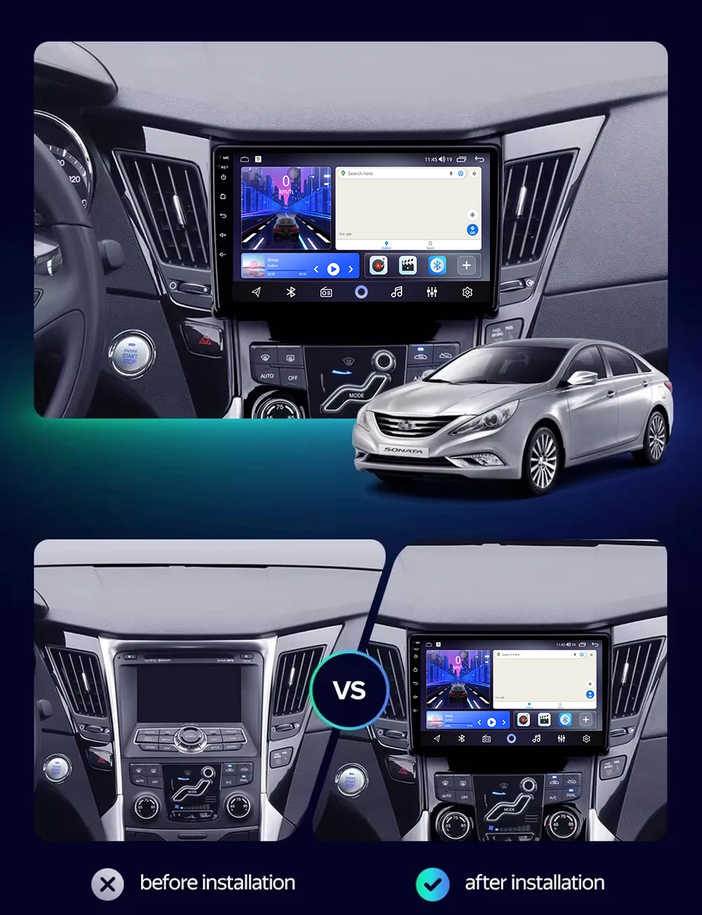 CarPlay Car Radio Multimedia Player For Hyundai Sonata 6 YF i40 i45 2009 2010 2011 - 2014 Android Auto GPS Navigation Head Unit