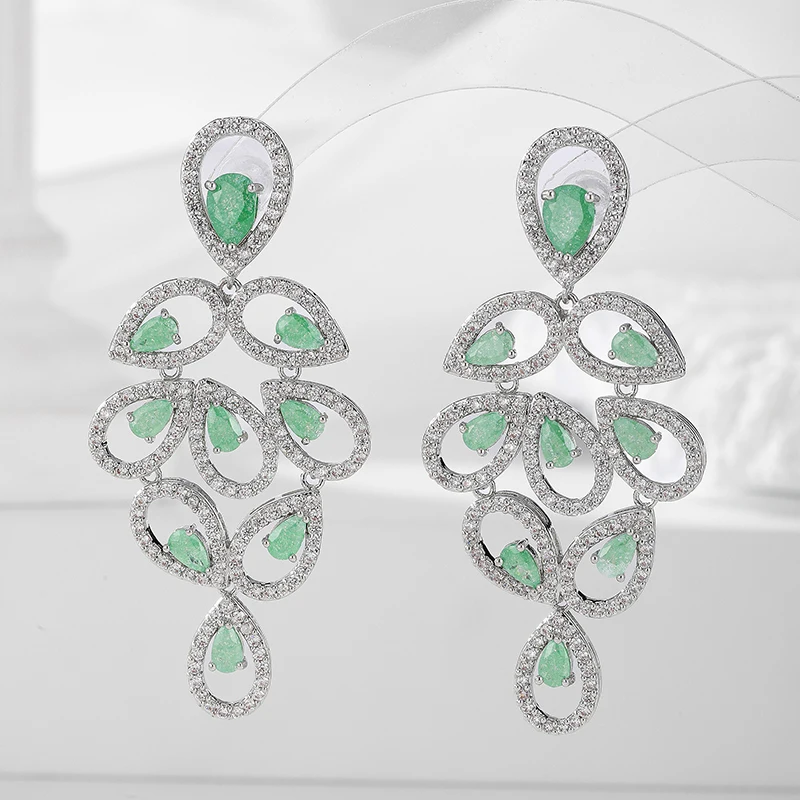 

European and American Charm Water Drop Zircon Dangle Earrings Elegant Women Wedding Jewelry High Quality CZ Stone Bride Earrings