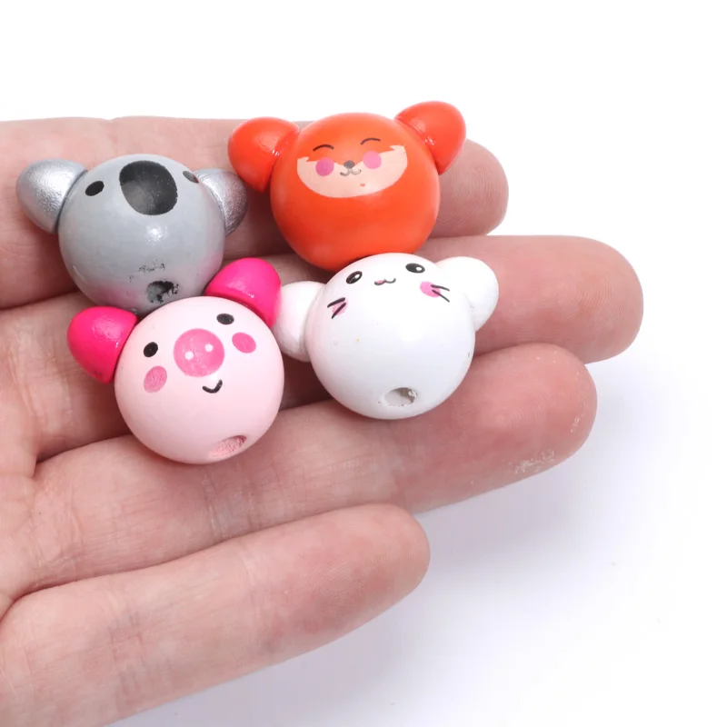 10pcs 20-28mm Animal Various Style Cartoon Wooden Beads For DIY Jewelry Necklace Bracelet Making Pacifier Clip Handmade Woodwork