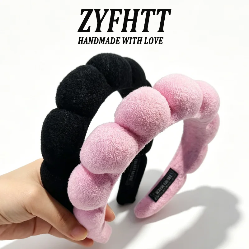 1/5 Stück ZYFHTT Einfaches Wolken-Schwamm-Stirnband für Frauen, Bonbonfarbenes breites Haarband, modisches Mädchen-Gesichtshaarband, Haar-Accessoire – Detail 4