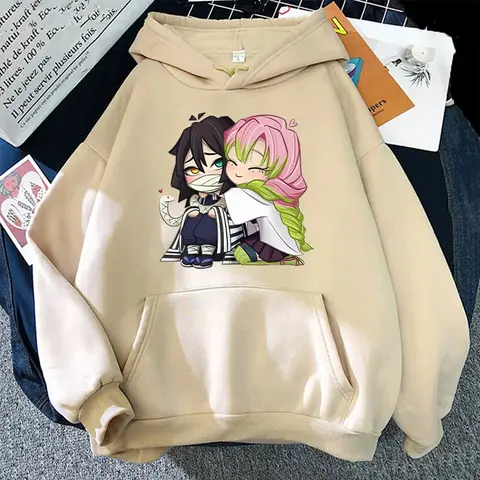 Otoño Invierno Anime Kanroji Mitsuri Iguro Obanai PrintFashion mujeres sudaderas con capucha de manga larga al aire libre Casual sudadera suelta